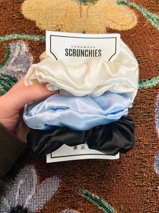Blue Satin Scrunchie Set (3-Pack)